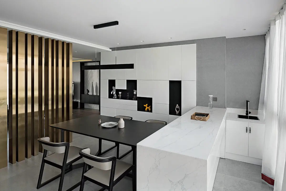 Crystal White Quartz stone Crystallized Stone large format fullbody polished carrara design real installed project photo kitchen island countertop market Australia America