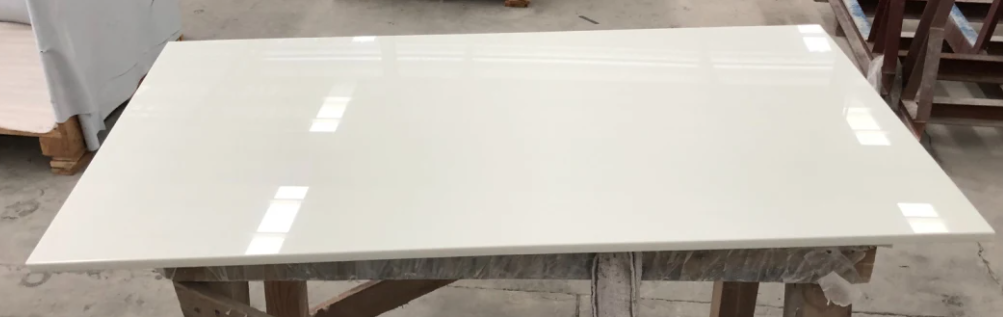 Crystal White Quartz stone Crystallized Stone large format fullbody polished product photo close up detailed real photo at body side angle use for contertop