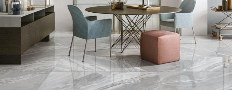 marble look polished porcelain tile light grey glossy surface living room interior design scene effect photo