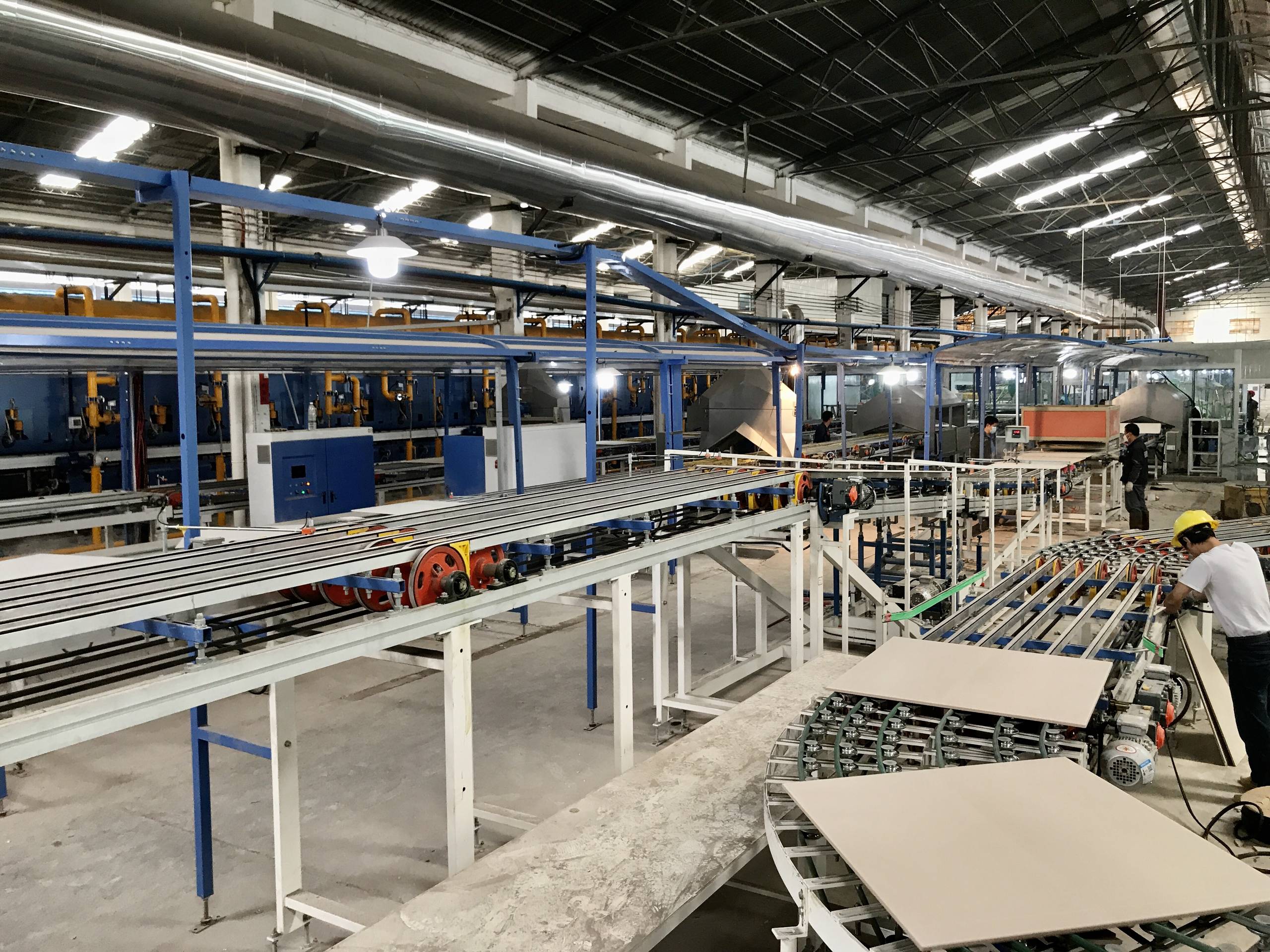 Contigo Ceramics factory aerial view showing kiln and automated tile production line