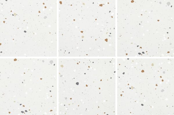 SP66AA01T Splash Terrazzo complete random design faces SP66AA01T white grey gold beige bold terrazzo look glazed polished porcelain tile complete 6 random design faces product photo 600x600mm glossy surface