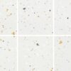 SP66AA02T white beige gold cream bold terrazzo look glazed polished porcelain tile complete 6 random design faces product photo 600x600mm glossy surface