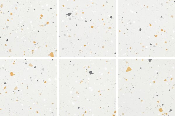 SP66AA02T white beige gold cream bold terrazzo look glazed polished porcelain tile complete 6 random design faces product photo 600x600mm glossy surface