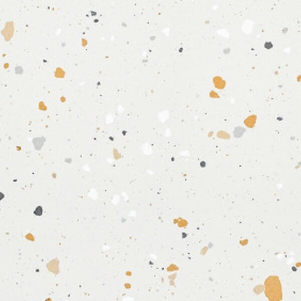 SP66AA02T white beige gold cream bold terrazzo look glazed polished porcelain tile glossy speckled surface close up product photo 600x600mm random design face 1