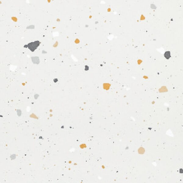 SP66AA02T white beige gold cream bold terrazzo look glazed polished porcelain tile glossy speckled surface close up product photo 600x600mm random design face 2