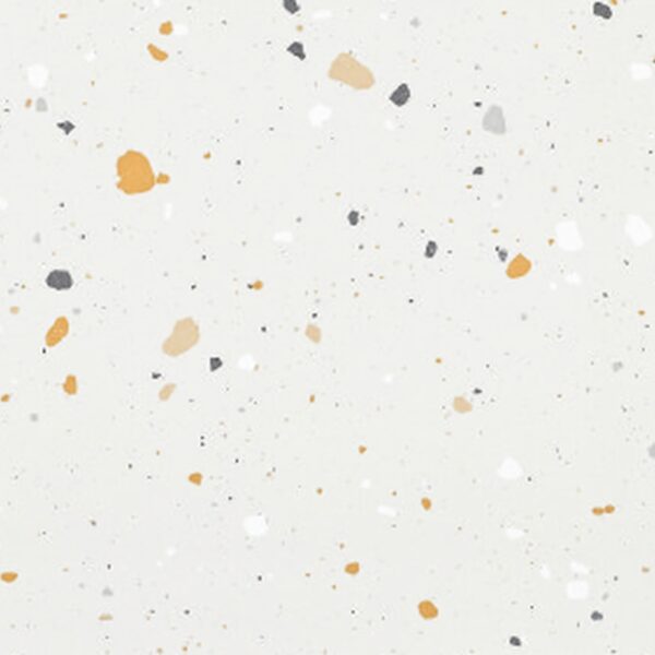 SP66AA02T white beige gold cream bold terrazzo look glazed polished porcelain tile glossy speckled surface close up product photo 600x600mm random design face 4
