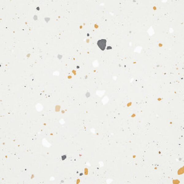SP66AA02T white beige gold cream bold terrazzo look glazed polished porcelain tile glossy speckled surface close up product photo 600x600mm random design face 5