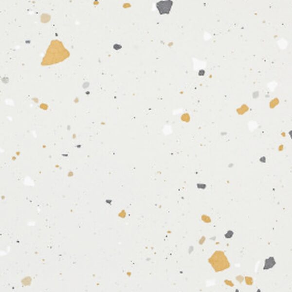SP66AA02T white beige gold cream bold terrazzo look glazed polished porcelain tile glossy speckled surface close up product photo 600x600mm random design face 6
