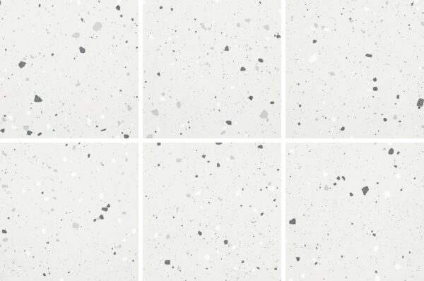 SP66AA03T white grey black silver bold terrazzo look glazed polished porcelain tile complete 6 random design faces product photo 600x600mm glossy surface