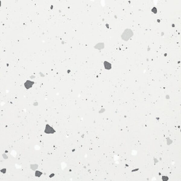 SP66AA03T white grey black silver bold terrazzo look glazed polished porcelain tile glossy speckled surface close up product photo 600x600mm random design face 1