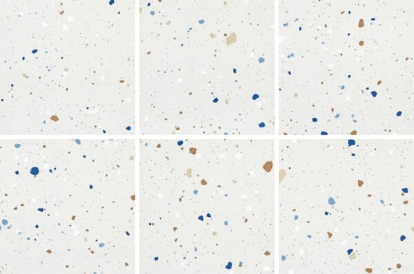 SP66AA04T white blue gold grey bold terrazzo look glazed polished porcelain tile complete 6 random design faces product photo 600x600mm glossy surface