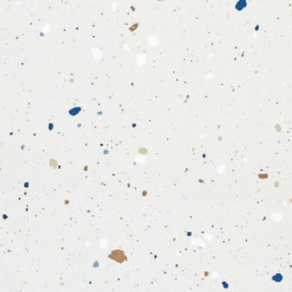 SP66AA04T white blue gold grey bold terrazzo look glazed polished porcelain tile glossy speckled surface close up product photo 600x600mm random design face 1