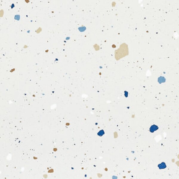 SP66AA04T white blue gold grey bold terrazzo look glazed polished porcelain tile glossy speckled surface close up product photo 600x600mm random design face 2