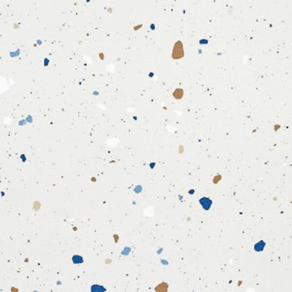 SP66AA04T white blue gold grey bold terrazzo look glazed polished porcelain tile glossy speckled surface close up product photo 600x600mm random design face 3