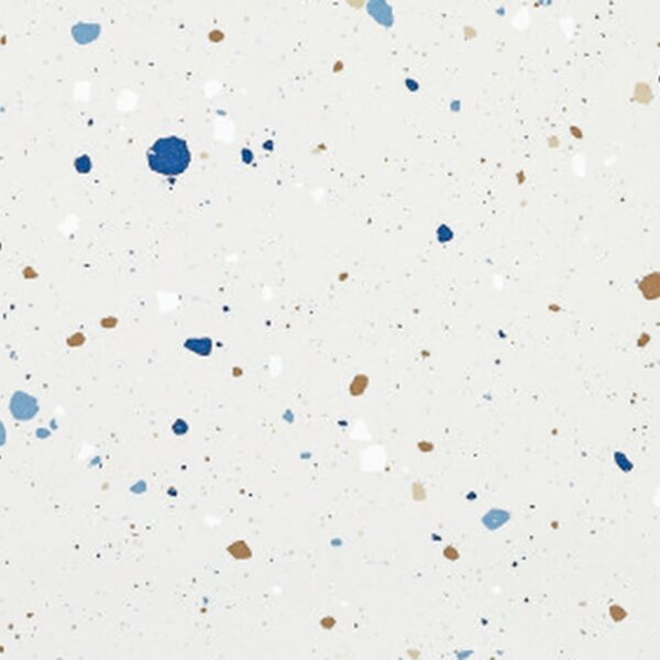 SP66AA04T white blue gold grey bold terrazzo look glazed polished porcelain tile glossy speckled surface close up product photo 600x600mm random design face 4