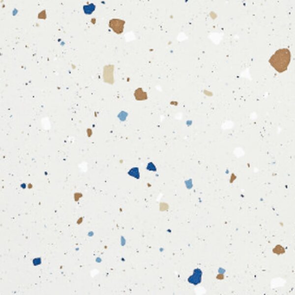 SP66AA04T white blue gold grey bold terrazzo look glazed polished porcelain tile glossy speckled surface close up product photo 600x600mm random design face 5