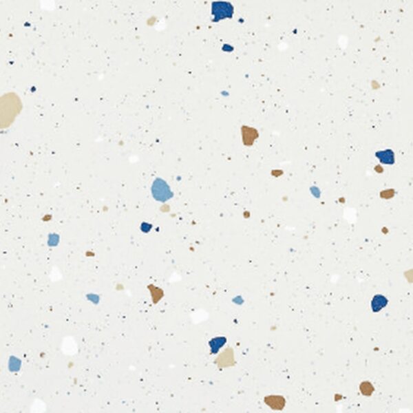 SP66AA04T white blue gold grey bold terrazzo look glazed polished porcelain tile glossy speckled surface close up product photo 600x600mm random design face 6