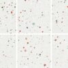 SP66AA05T Splash Terrazzo complete random design faces SP66AA05T white red green grey bold terrazzo look glazed polished porcelain tile complete 6 random design faces product photo 600x600mm glossy surface