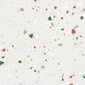 SP66AA05T white red green grey bold terrazzo look glazed polished porcelain tile glossy speckled surface close up product photo 600x600mm random design face 1