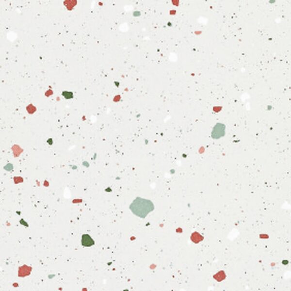 SP66AA05T Splash Terrazzo face 2 polished porcelain tile SP66AA05T white red green grey bold terrazzo look glazed polished porcelain tile glossy speckled surface close up product photo 600x600mm random design face 2