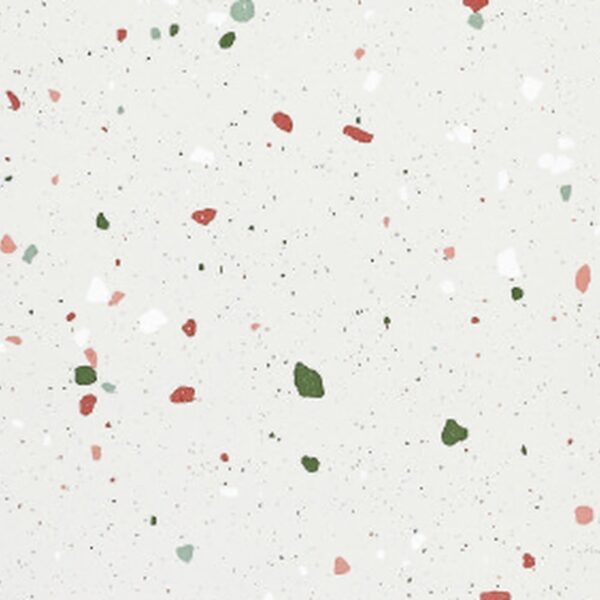 SP66AA05T Splash Terrazzo face 3 polished porcelain tile SP66AA05T white red green grey bold terrazzo look glazed polished porcelain tile glossy speckled surface close up product photo 600x600mm random design face 3