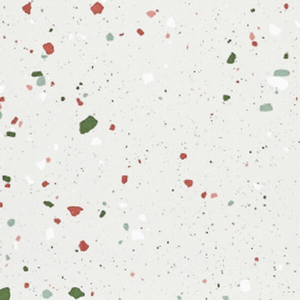 SP66AA05T Splash Terrazzo face 4 polished porcelain tile SP66AA05T white red green grey bold terrazzo look glazed polished porcelain tile glossy speckled surface close up product photo 600x600mm random design face 4