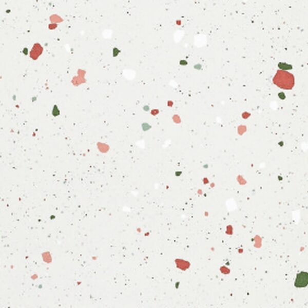 SP66AA05T Splash Terrazzo face 6 polished porcelain tile SP66AA05T white red green grey bold terrazzo look glazed polished porcelain tile glossy speckled surface close up product photo 600x600mm random design face 6