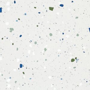 SP66AA06T Splash Terrazzo face 1 polished porcelain tile SP66AA06T white blue green grey bold terrazzo look glazed polished porcelain tile glossy speckled surface close up product photo 600x600mm random design face 1