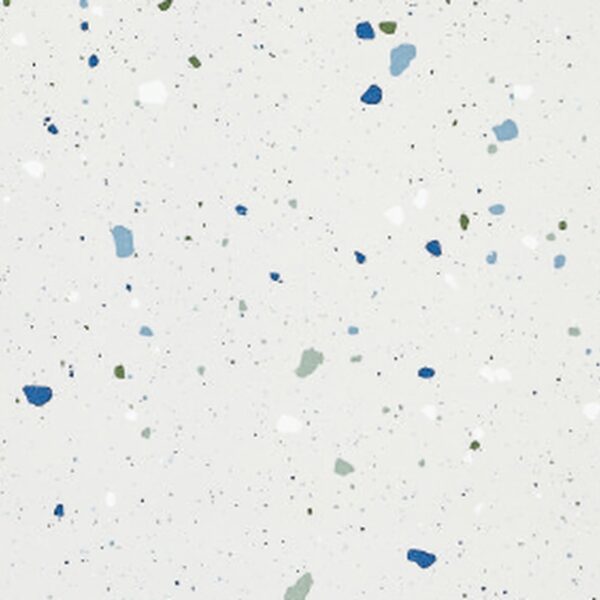 SP66AA06T Splash Terrazzo face 5 polished porcelain tile SP66AA06T white blue green grey bold terrazzo look glazed polished porcelain tile glossy speckled surface close up product photo 600x600mm random design face 5