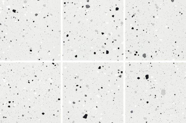 SP66AA07T white black grey charcoal bold terrazzo look glazed polished porcelain tile complete 6 random design faces product photo 600x600mm glossy surface
