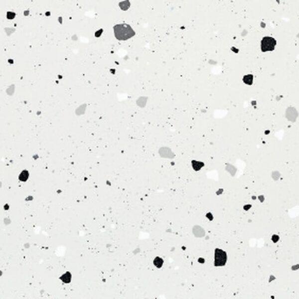 SP66AA07T white black grey charcoal bold terrazzo look glazed polished porcelain tile glossy speckled surface close up product photo 600x600mm random design face 2