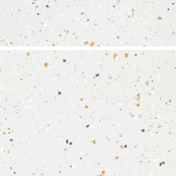 SP66AB02T Crystal Granule face 3 polished porcelain tile SP66AB02T white grey gold cream crystal granule terrazzo look glazed polished porcelain tile glossy speckled surface close up product photo 600x600mm random design face 3