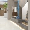 SP66AB03T white grey silver crystal granule terrazzo look glazed polished porcelain tile installed floor effect photo commercial interior project photo glossy white floor