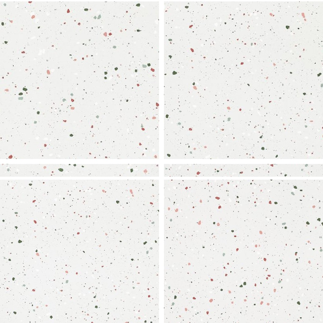 SP66AB05T Crystal Granule complete random design faces SP66AB05T white red green grey crystal granule terrazzo look glazed polished porcelain tile complete 4 random design faces product photo 600x600mm glossy surface