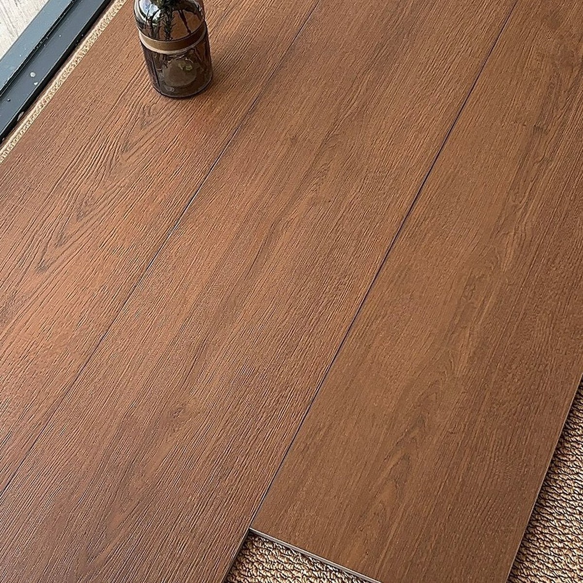ML1525MY03 dark walnut brown wooden tile wood look glazed porcelain tile matt long plank 250x1500mm square installed effect photo project photo
