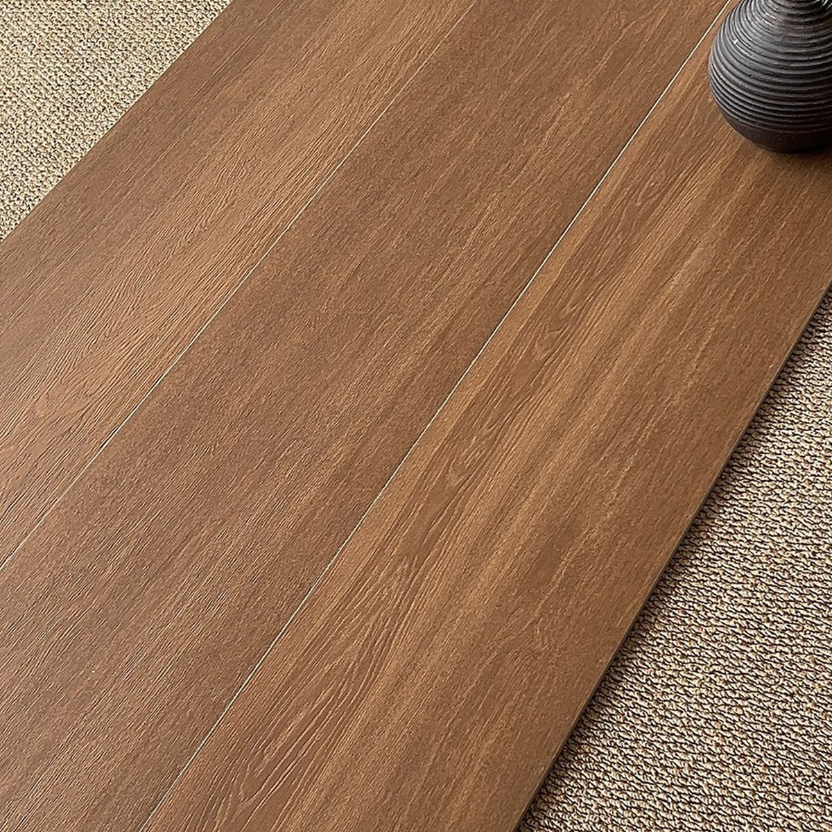 ML1525S13 deep walnut brown wooden tile wood look glazed porcelain tile matt long plank 250x1500mm square installed effect photo project photo