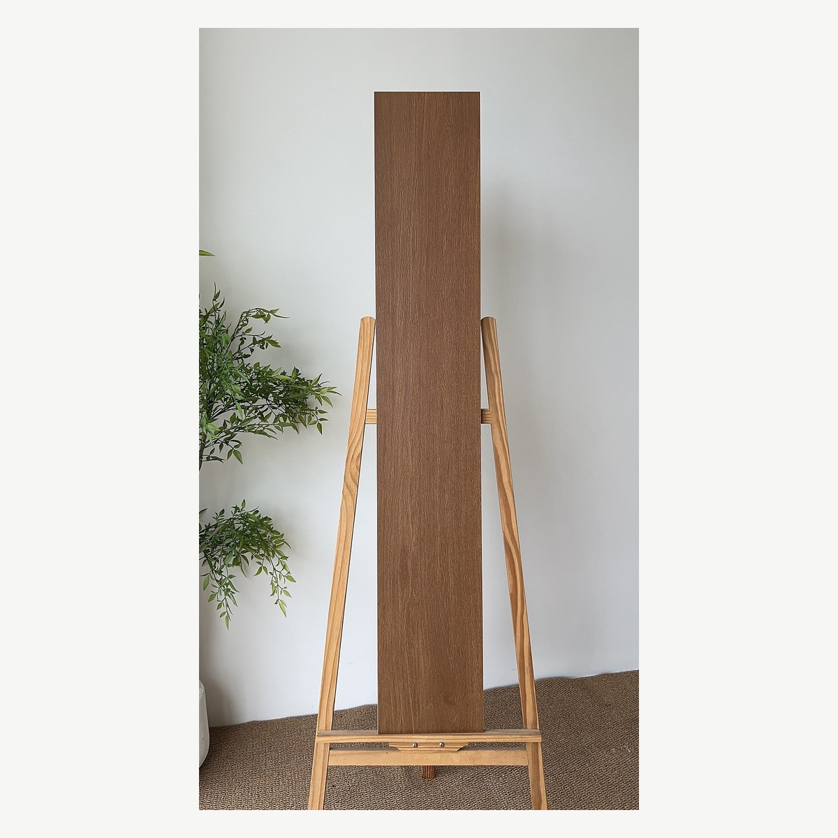 ML1525S13 deep walnut brown wooden tile wood look glazed porcelain tile matt long plank 250x1500mm real photo single plank showroom